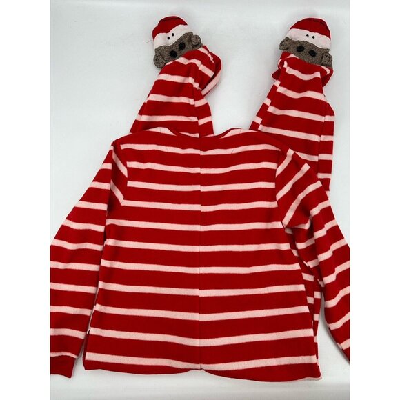 Nick & Nora Pajamas Womens One Piece Footie Red Stripe Sock Monkey Fleece Small - Picture 3 of 7
